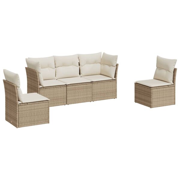 vidaXL 5-delige Loungeset met kussens poly rattan beige