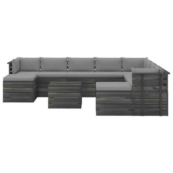vidaXL 11-delige Loungeset pallet met kussens massief grenenhout
