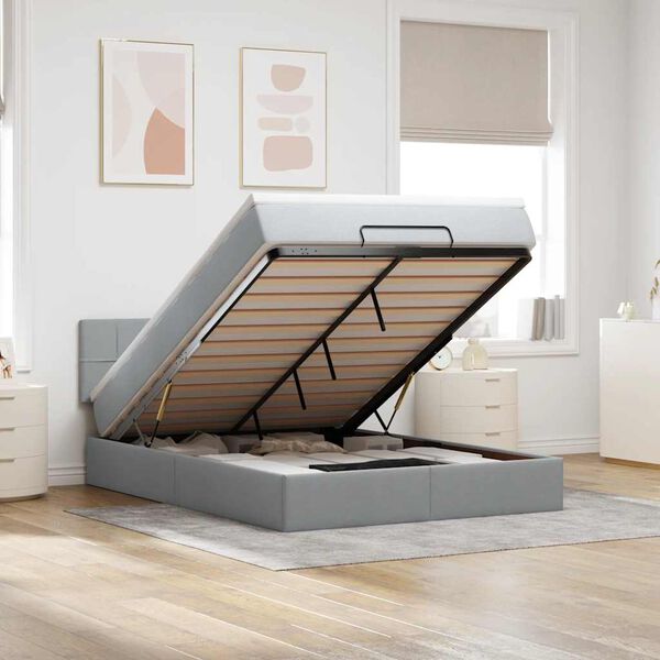 vidaXL Ottoman bed met matras 140x200cm stof lichtgrijs