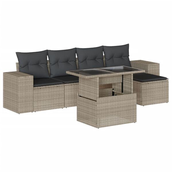 vidaXL 6-delige Loungeset met kussens poly rattan lichtgrijs