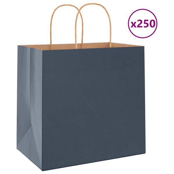 vidaXL Papieren zakken 250 st met hengsels 26x17x25 cm blauw