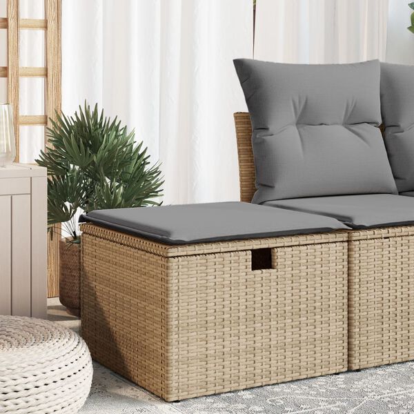 vidaXL Tuinkruk met kussen 55x55x37 cm poly rattan beige