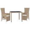 vidaXL 3-delige Tuinset met kussens poly rattan beige