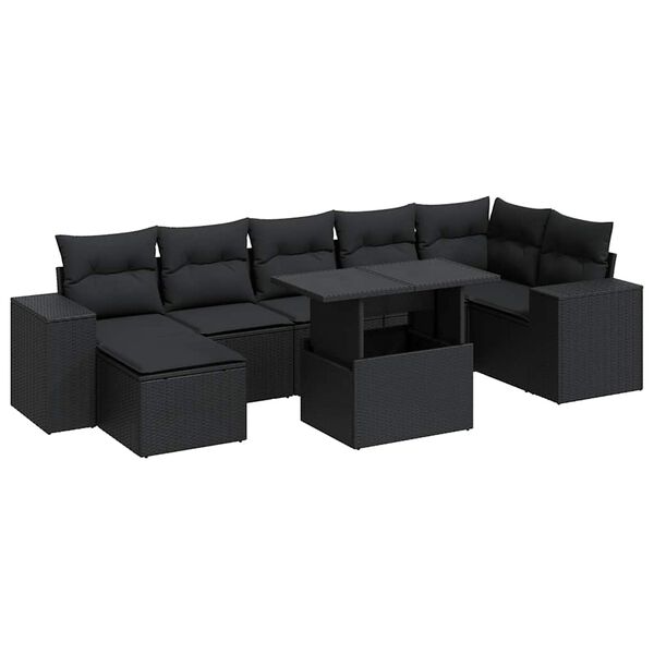 vidaXL 8-delige Loungeset met kussens poly rattan zwart