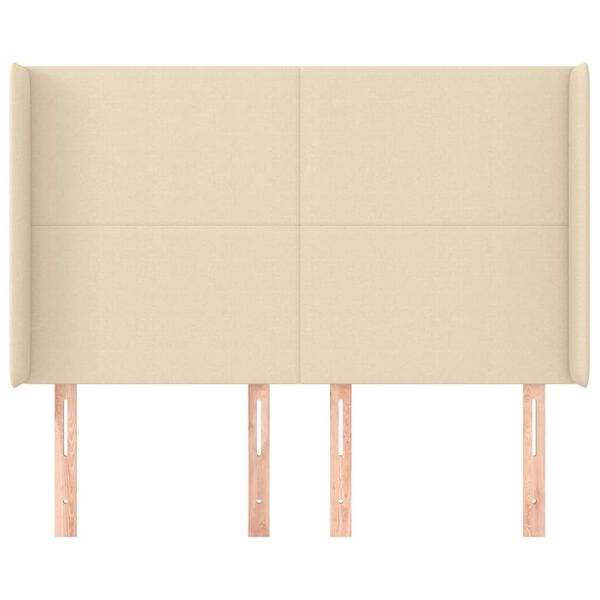 vidaXL Hoofdbord met randen 147x16x118/128 cm stof cr&egrave;mekleurig