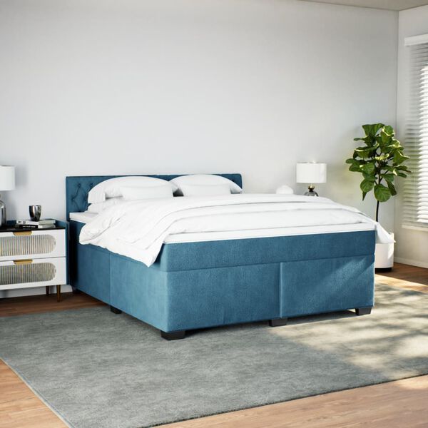vidaXL Boxspring met matras fluweel blauw 180x200 cm