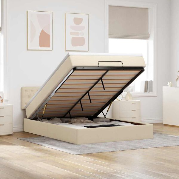 vidaXL Bed poef met matras en LED's stof 140x190 cm cr&egrave;me