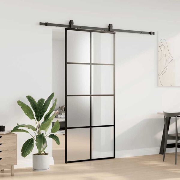 vidaXL Schuifdeur met beslagset 90x205 cm ESG glas zwart