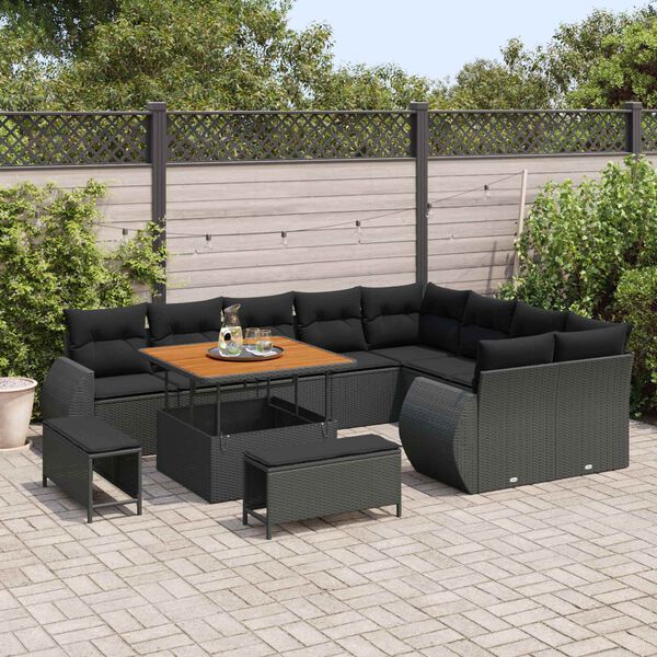 vidaXL Tuin Sofa Set 12 pcs Zwart Poly rattan en gepoedercoat staal