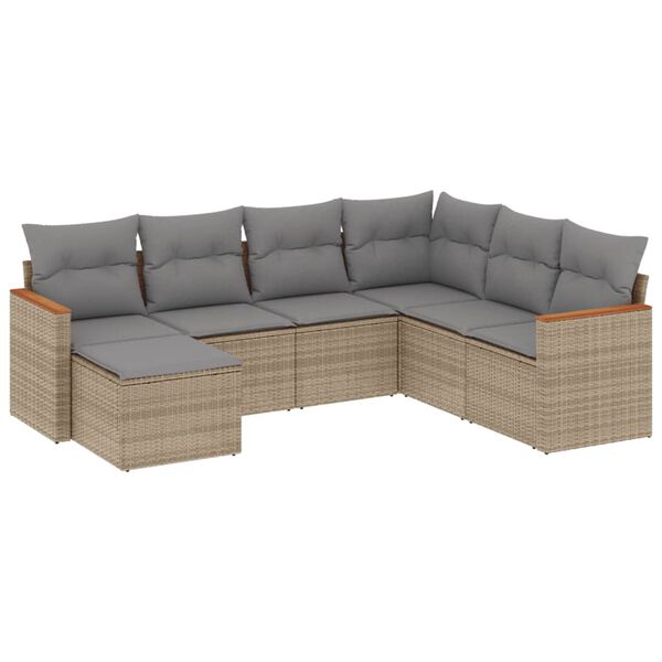 vidaXL 7-delige Loungeset met kussens poly rattan beige