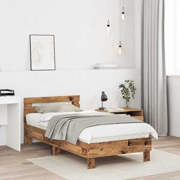 vidaXL Bedframe met hoofdeinde Oudhout 193 x 95 x 88 cm Bewerkt hout