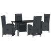 vidaXL Tuin eettafelset met kussen 5 pcs Zwart poly rattan