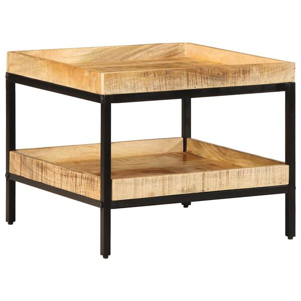 vidaXL Bijzettafel met plank Bruin 55 x 55 x 45 cm Massief Mango Hout