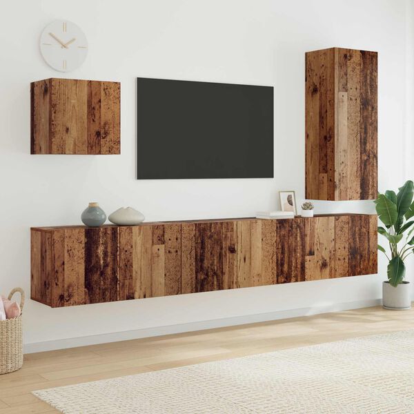 vidaXL TV-wandmeubel Wandgemonteerd 5 pcs Oud Hout Bewerkt hout