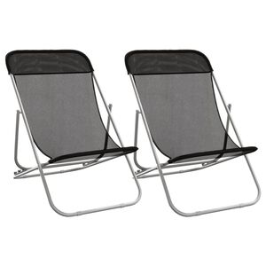 vidaXL Strandstoelen 2 st textileen en gepoedercoat staal zwart