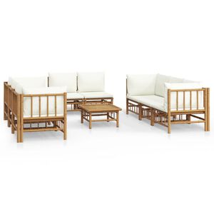 vidaXL 9-delige Loungeset met kussens bamboe cr&egrave;mewit
