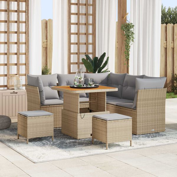 vidaXL Tuinbankenset 8 pcs Beige poly rattan