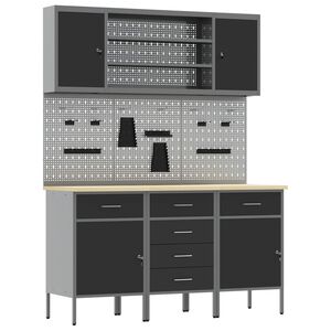 vidaXL Werk kast met lade met slot 7 st Zwart Engineered hout en staal