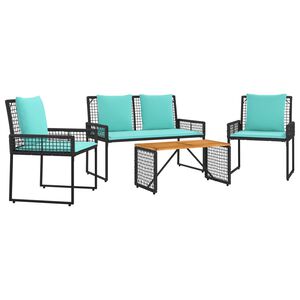 vidaXL Buitenmeubelset met kussen 4 pcs Zwart en Turquoise