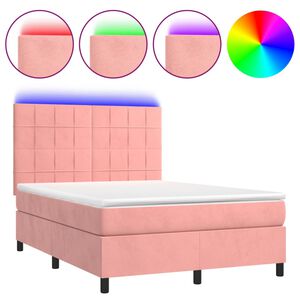 vidaXL Boxspring met matras en LED fluweel roze 140x190 cm