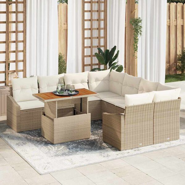 vidaXL Tuin Sofa Set met opslag 9 pcs Beige Poly riet
