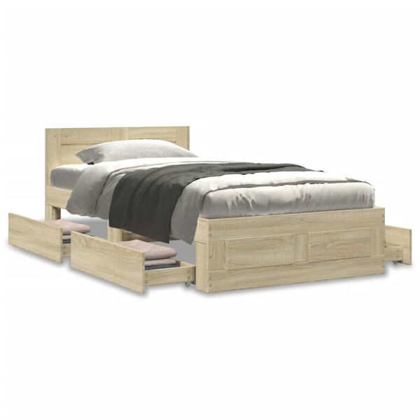 vidaXL Bedframe met hoofdeinde bewerkt hout sonoma eiken 100x200 cm