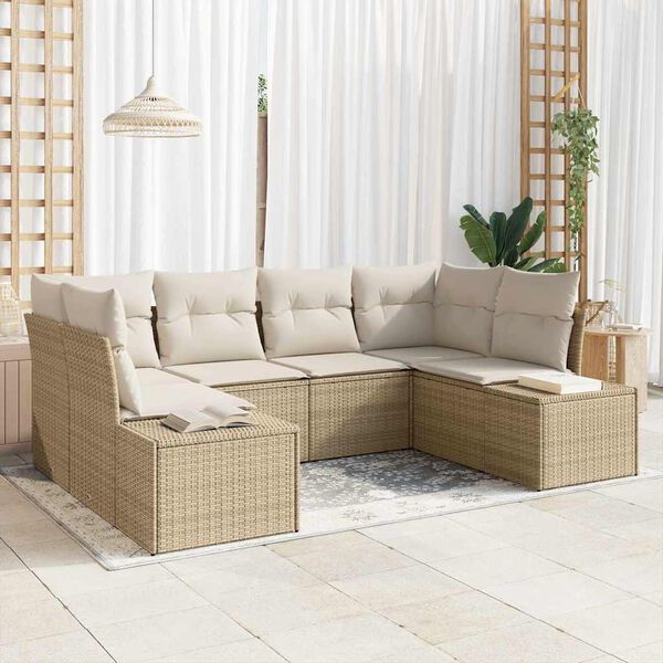 vidaXL Tuin Sofa Set met kussen 6 pcs Beige poly rattan