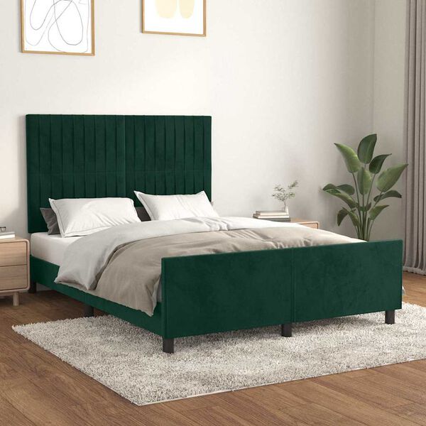 vidaXL Bedframe zonder matras 140x190 cm fluweel donkergroen