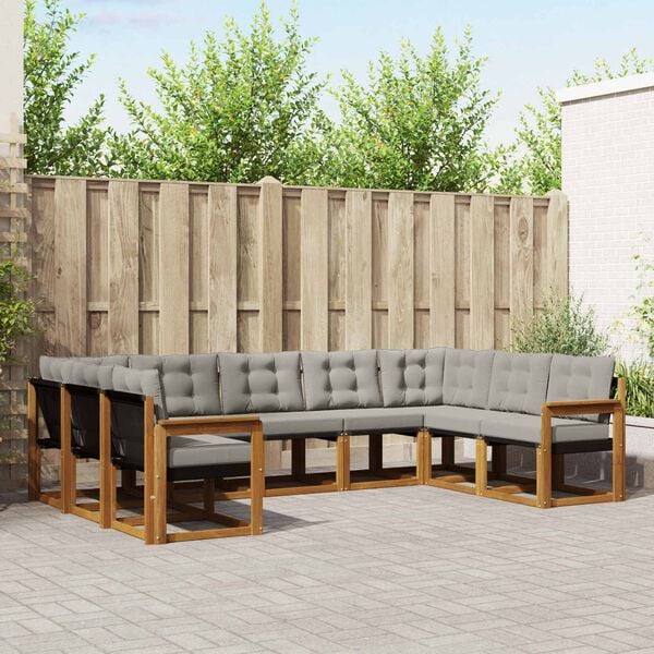 vidaXL Buiten bankenset met kussen 9 pcs Natuurlijk en Lichtgrijs