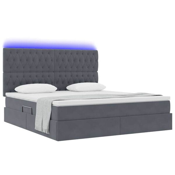 vidaXL Opbergbed met LED met matras Donkergrijs 180 x 200 cm Fluweel