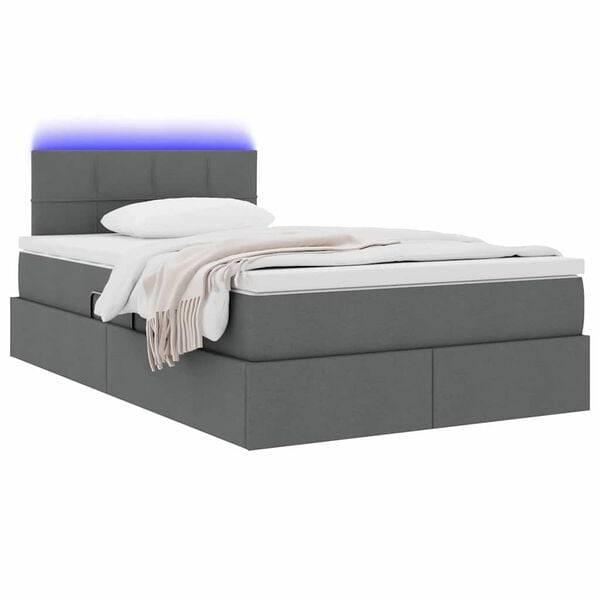 vidaXL Opbergbed met LED met matras Donkergrijs 120 x 190 cm Stof