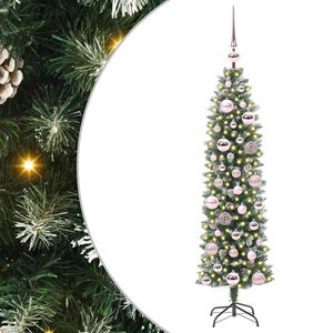 vidaXL Kunstmatige slanke kerstboom met 150 LED Groen en Wit 120 cm