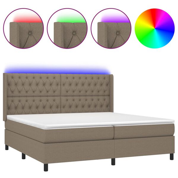 vidaXL Boxspring met matras en LED stof taupe 200x200 cm