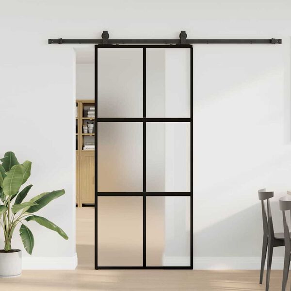 vidaXL Schuifdeur met beslagset 90x205 cm gehard glas zwart