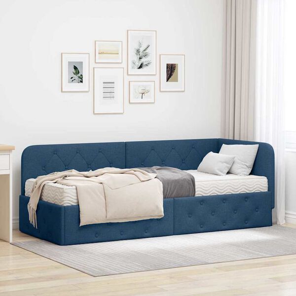 vidaXL Hoekbedframe met matras met hoofdeinde Blauw 80 x 200 cm Stof