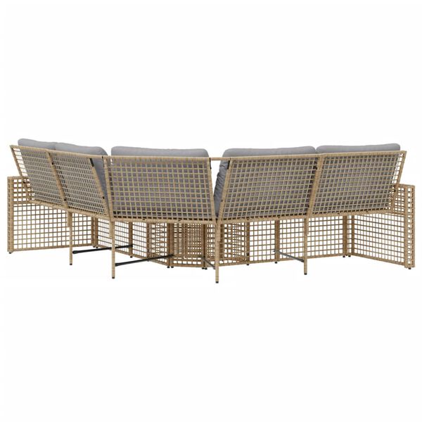 vidaXL Tuinbank met kussens en voetensteun L-vormig poly rattan beige