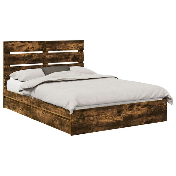 vidaXL Opslag bed met lade Gerookt eiken 160 x 200 cm Bewerkt hout