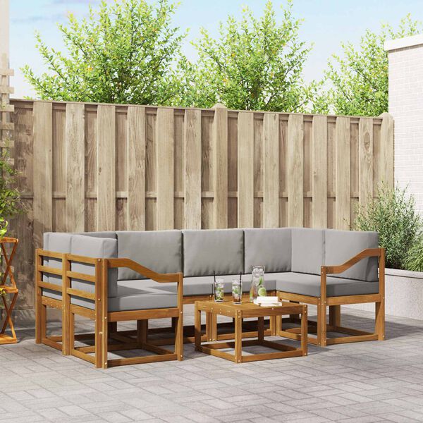 vidaXL Buiten bankenset met kussen 7 pcs Natuurlijk en Lichtgrijs