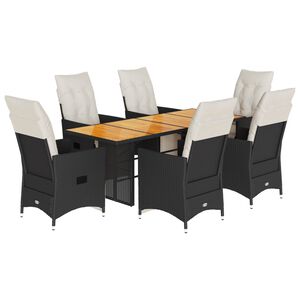 vidaXL 7-delige Tuinset met kussens poly rattan zwart
