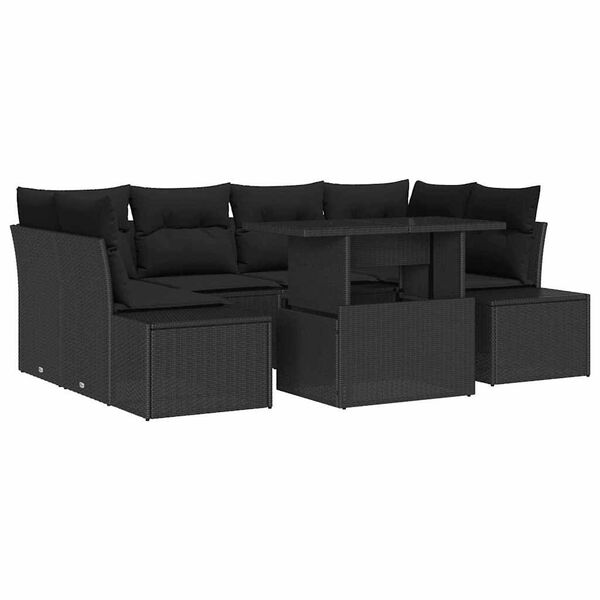 vidaXL Bankstel met kussen 7 pcs Zwart poly rattan