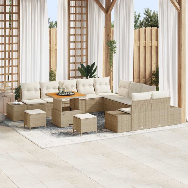 vidaXL Tuinbankenset met kussen 13 pcs Beige poly rattan