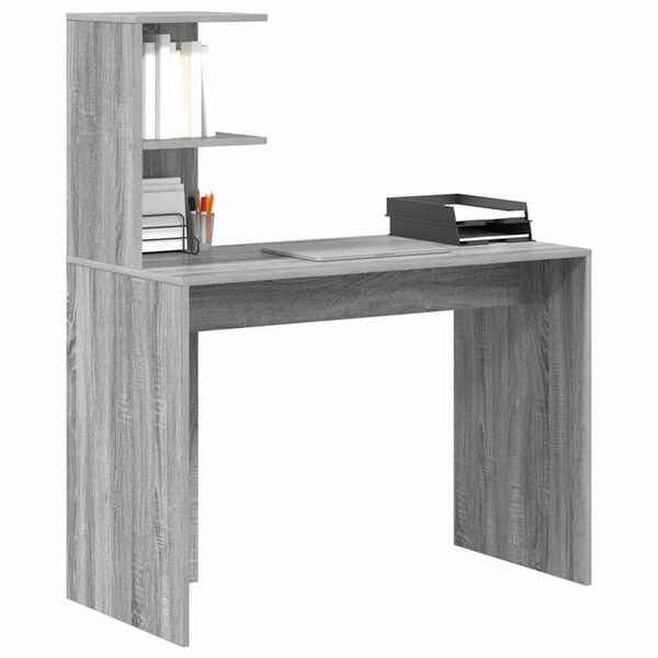 vidaXL Bureau met plank Grijs Sonoma 102 x 50 x 124 cm Bewerkt hout