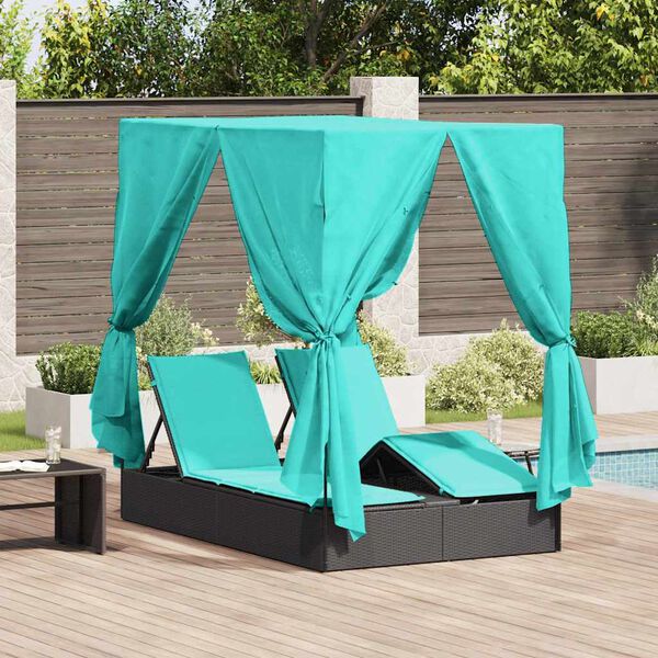 vidaXL Dubbele ligbed Turquoise 205 x 129 x 200 cm poly rattan