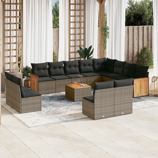 vidaXL 13-delige Loungeset met kussens poly rattan grijs