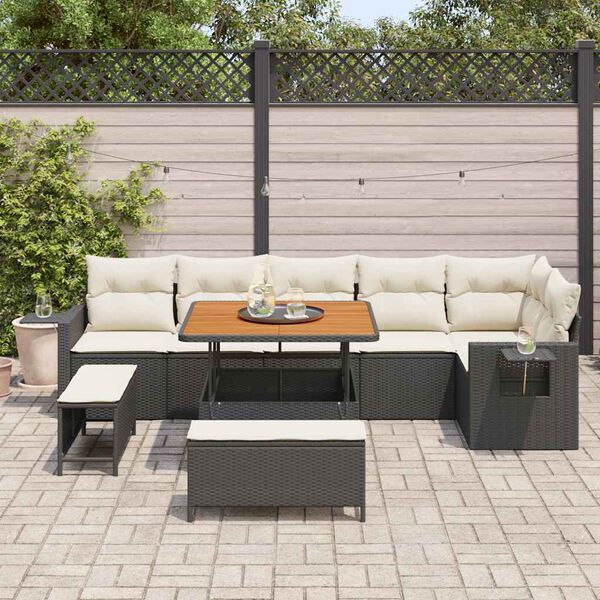 vidaXL Tuin Sofa Set met opslag 9 pcs Zwart Poly riet
