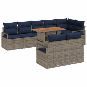 vidaXL Tuin Eetset met kussen 9 pcs Grijs en Marineblauw