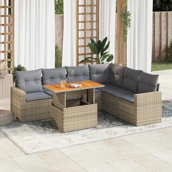 vidaXL 7-delige Loungeset met kussens poly rattan beige