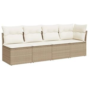 vidaXL Tuinbank 4-zits met kussens poly rattan beige
