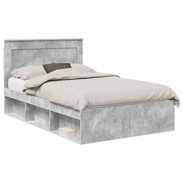 vidaXL Bedframe met hoofdeinde Beton 120 x 200 cm Massief grenenhout