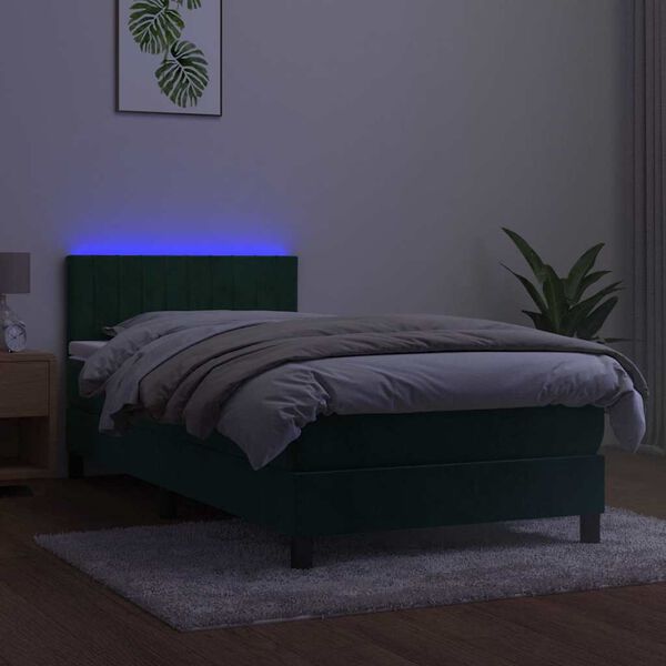 vidaXL Boxspring met matras en LED fluweel donkergroen 90x200 cm